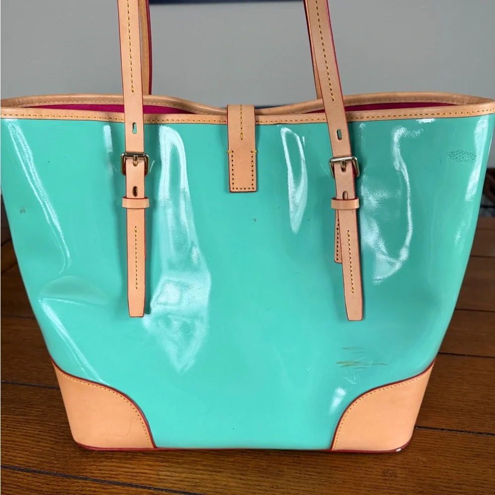 Dooney & Bourke Seafoam and Tan Leather Tote Bag - Picture 2 of 9